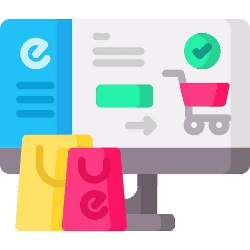 shopping bags in front of website