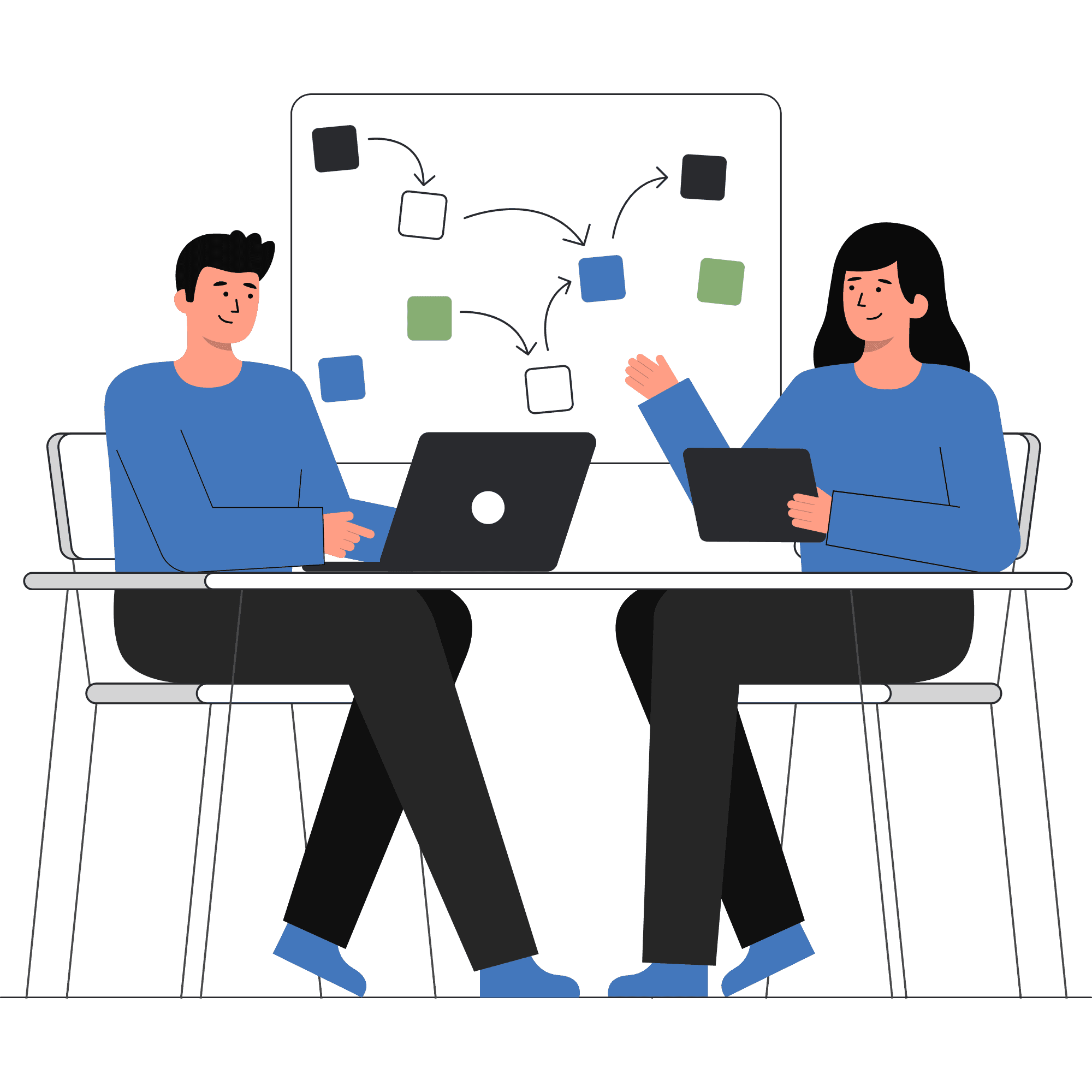 two people conversing and project planning