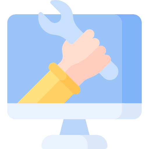 hand holding a wrench on a computer monitor